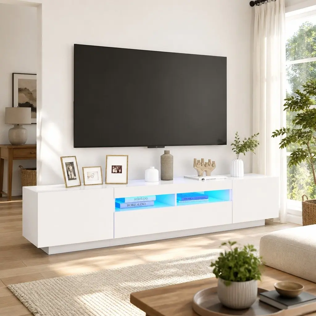 TV Cabinet RGB LED Lights White Modern Storage Unit Media Stand 200 x 35 x 40 cm