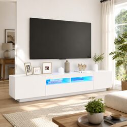 White TV Cabinet with RGB LED Lights for Modern Living
