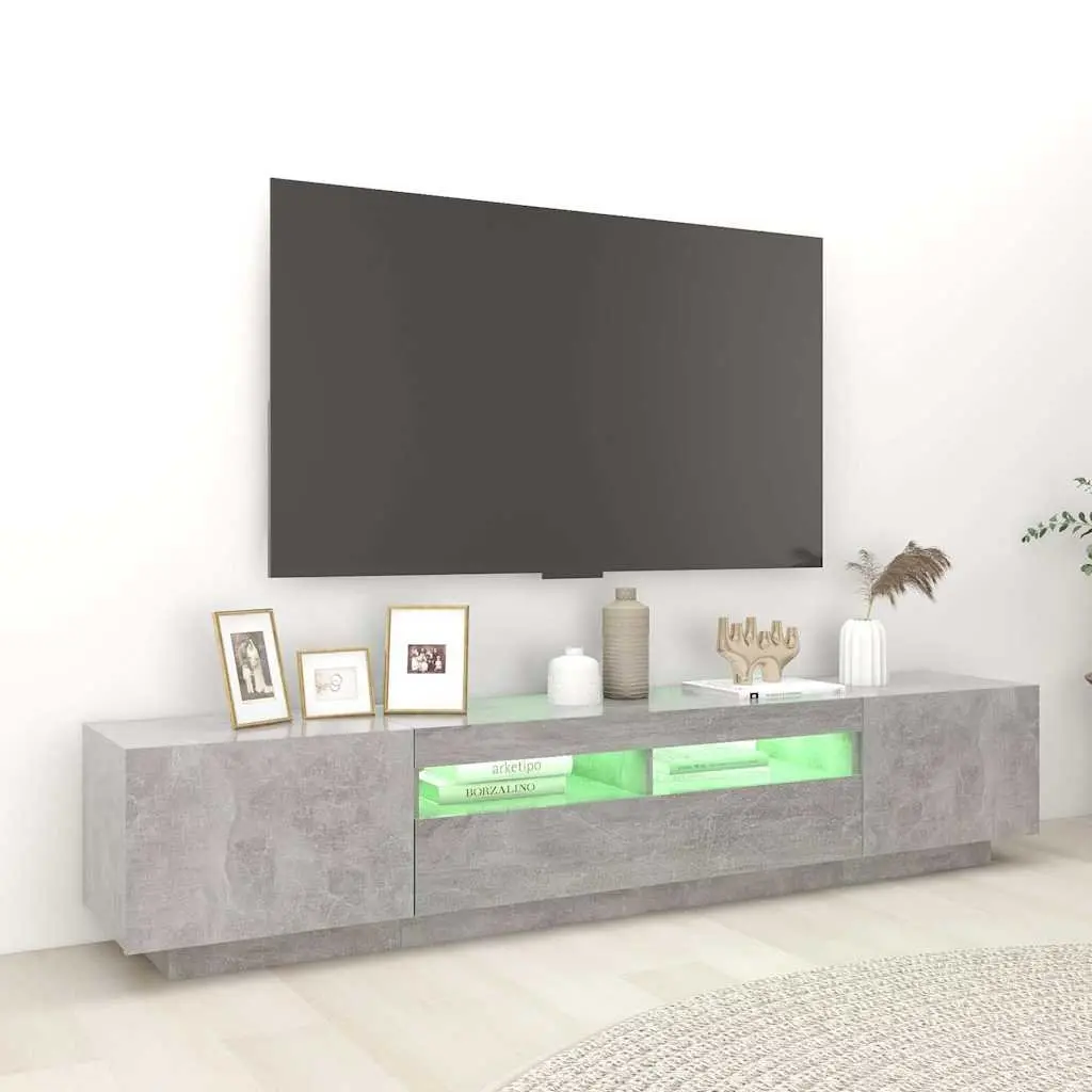 Grey Modern TV Cabinet with RGB LED Lighting 200cm
