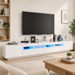 White Modern TV Cabinet with LED Lights 260x35x40cm