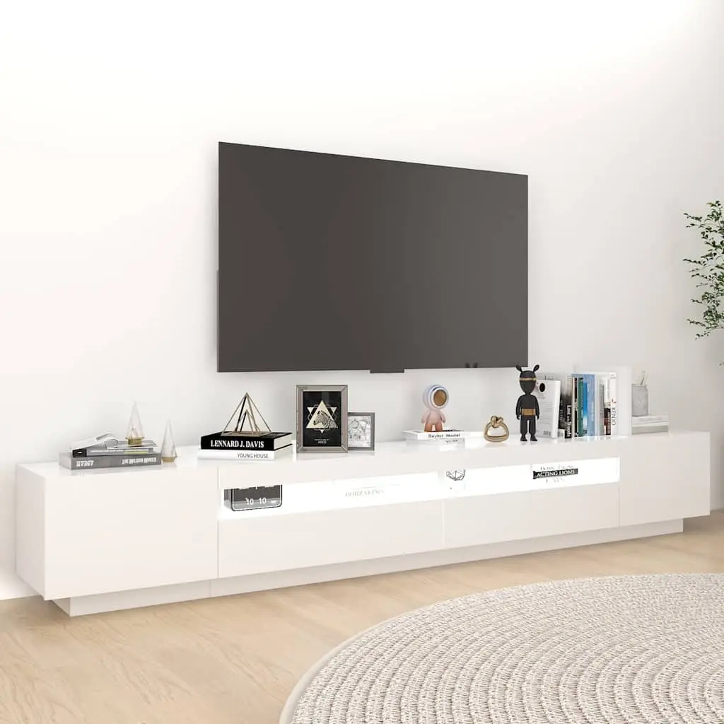 TV Cabinet Modern White LED Lights 260x35x40cm Media Storage Unit