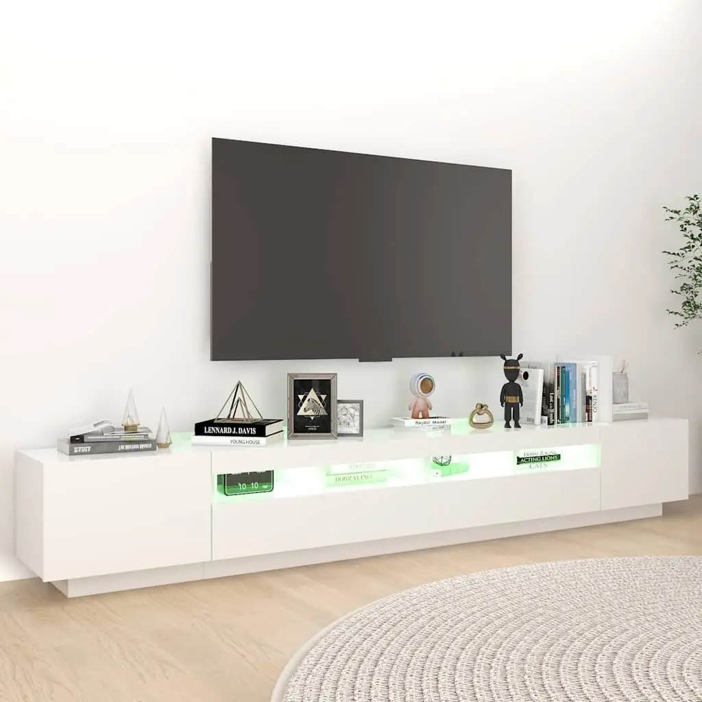 TV Cabinet Modern White LED Lights 260x35x40cm Media Storage Unit