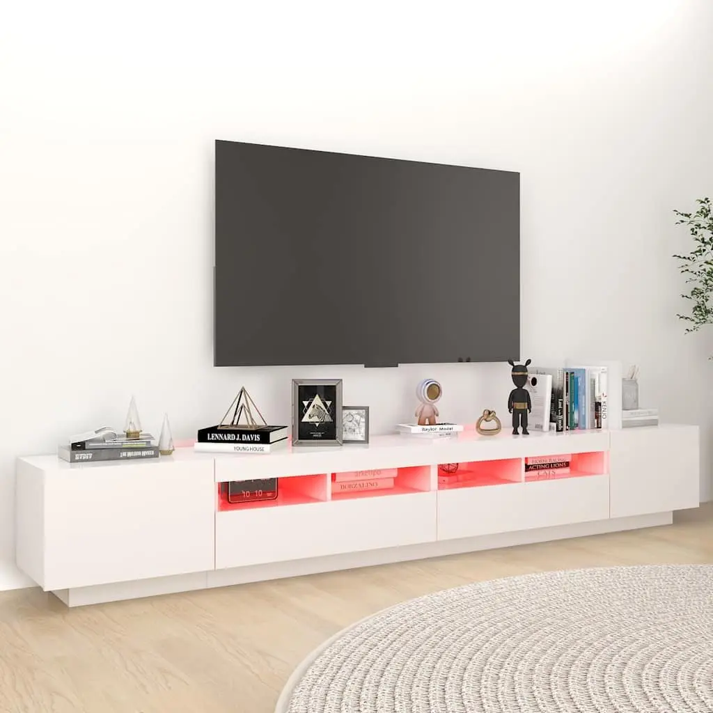 TV Cabinet Modern White LED Lights 260x35x40cm Media Storage Unit