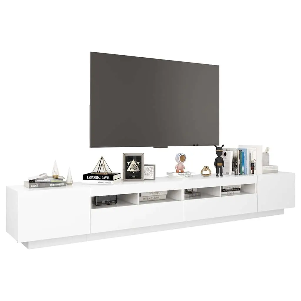 TV Cabinet Modern White LED Lights 260x35x40cm Media Storage Unit