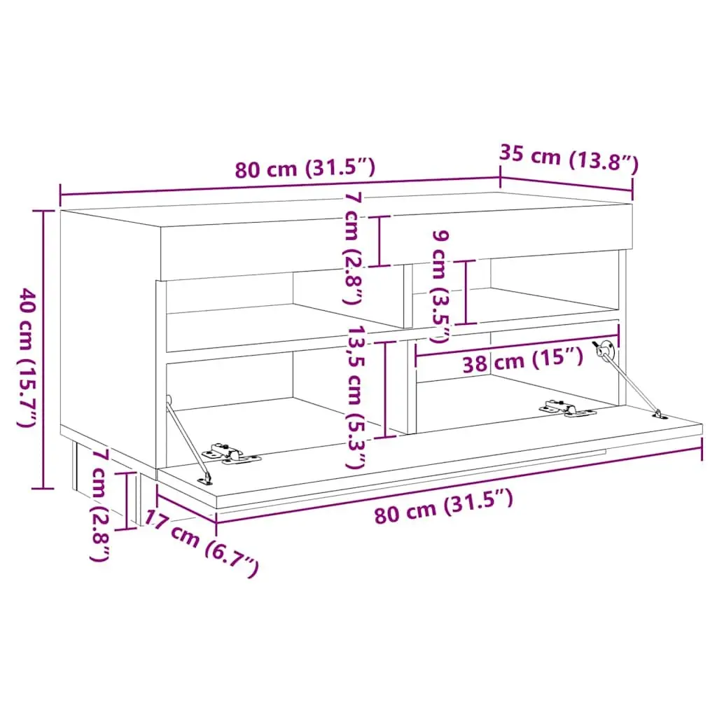 TV Cabinet Modern White LED Lights 260x35x40cm Media Storage Unit