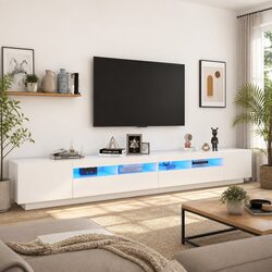 White LED TV Cabinet 300cm for Modern Living Spaces