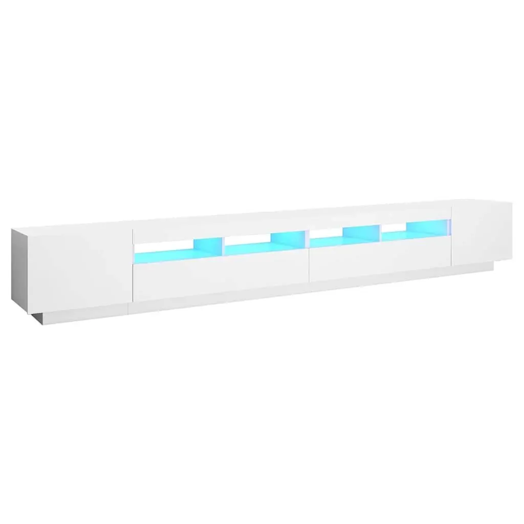 TV Cabinet White 300cm LED Lights Media Storage Unit