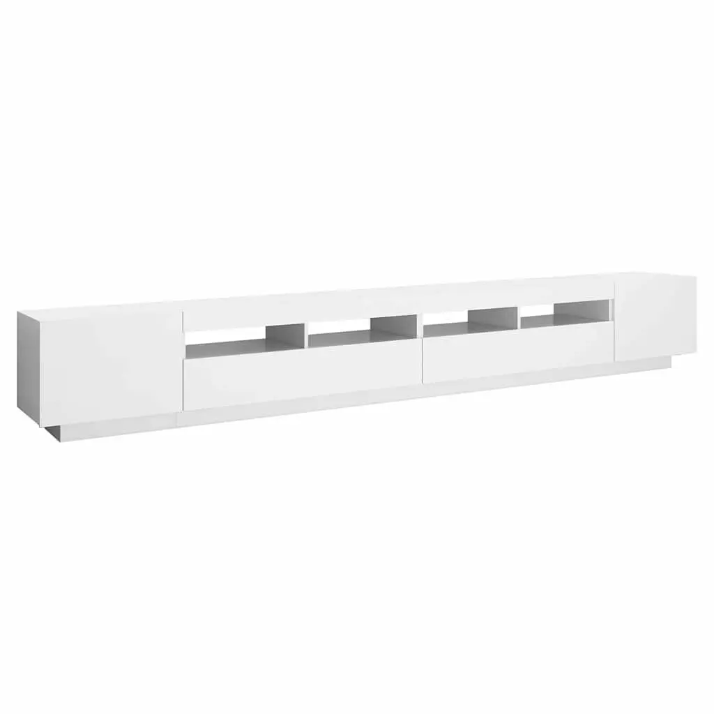 TV Cabinet White 300cm LED Lights Media Storage Unit