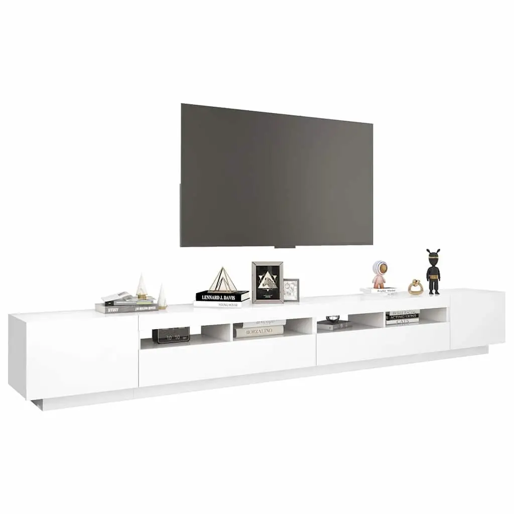 TV Cabinet White 300cm LED Lights Media Storage Unit
