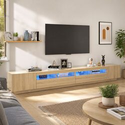 Brown Wood TV Cabinet with RGB LED Lighting 300x35x40cm