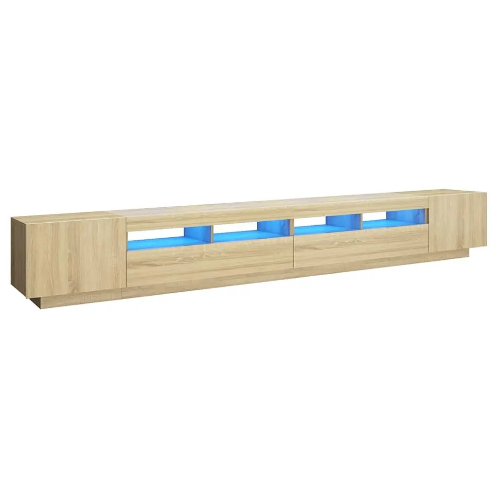 TV Cabinet with RGB LED Lights Brown Wood Media Storage Unit 300x35x40cm