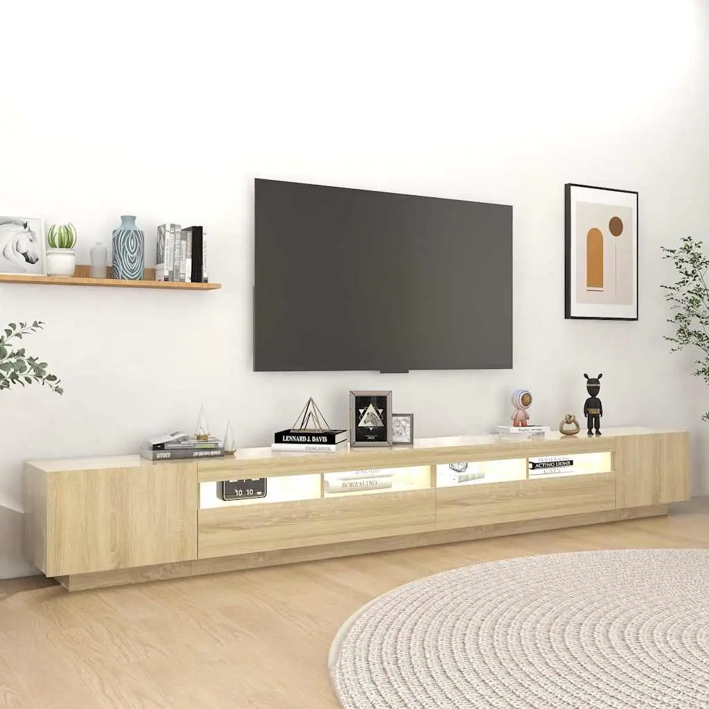 TV Cabinet with RGB LED Lights Brown Wood Media Storage Unit 300x35x40cm