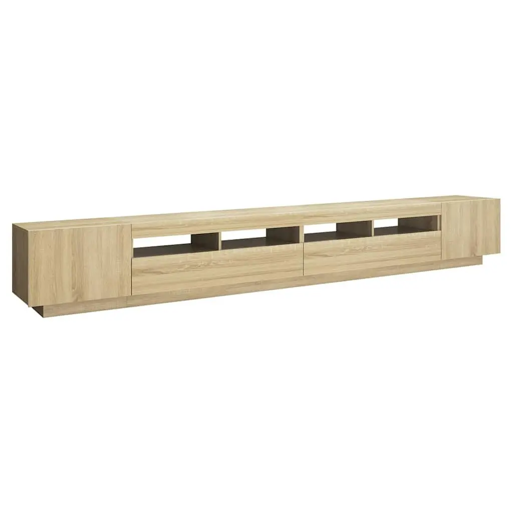 TV Cabinet with RGB LED Lights Brown Wood Media Storage Unit 300x35x40cm