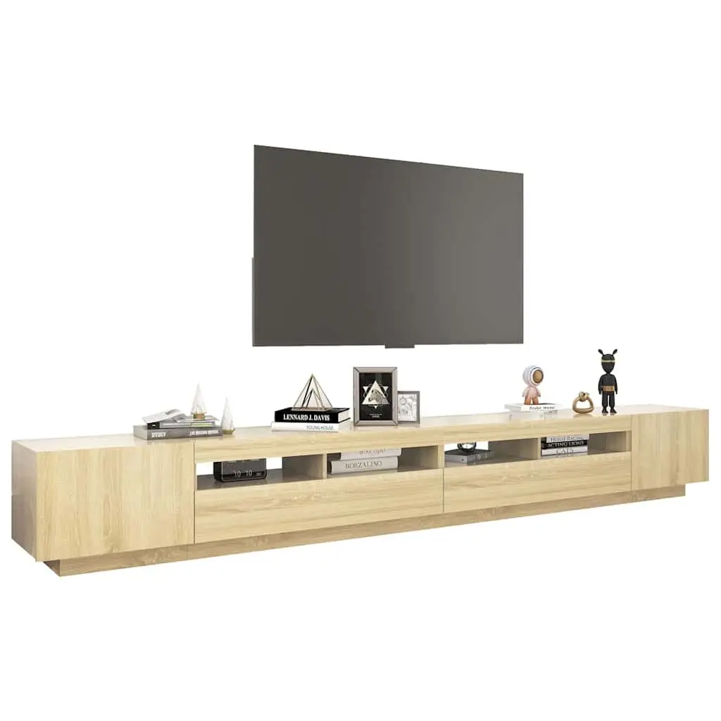 TV Cabinet with RGB LED Lights Brown Wood Media Storage Unit 300x35x40cm