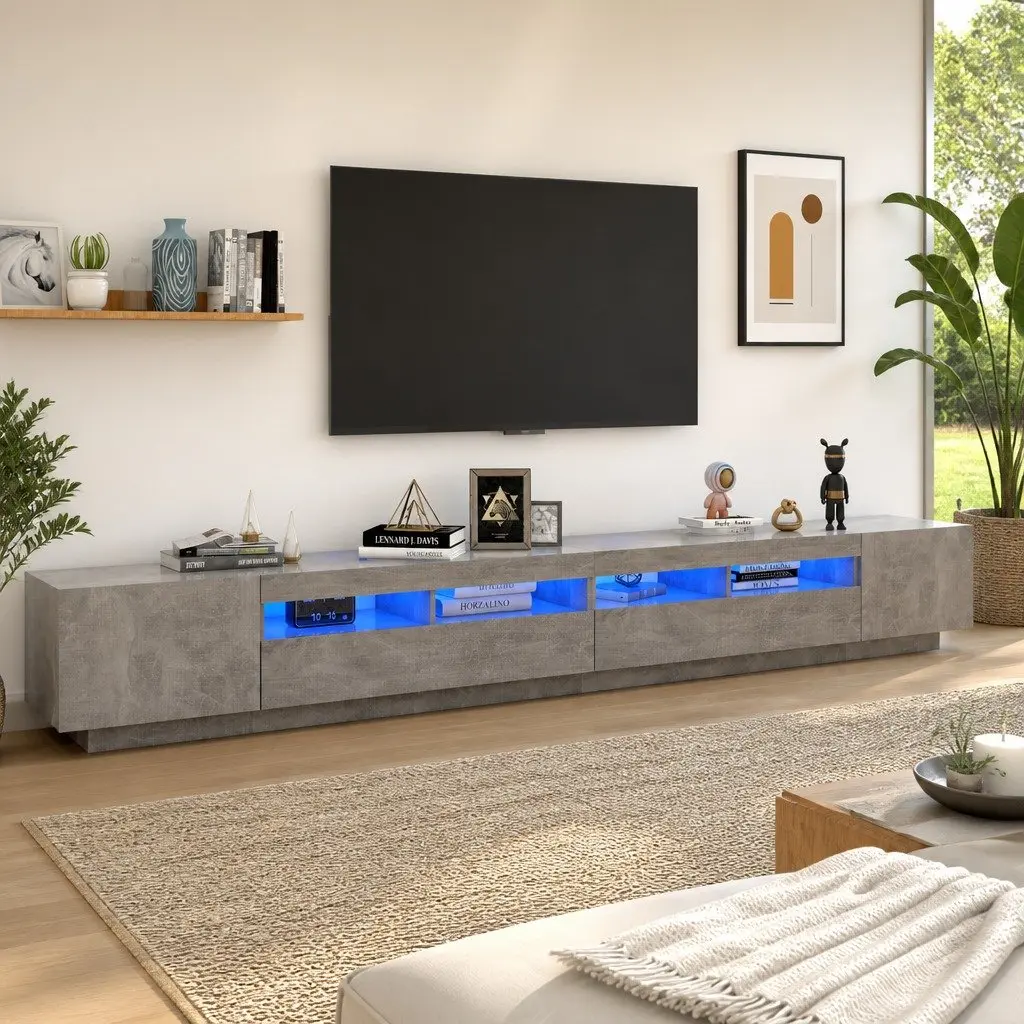 TV Cabinet Grey Modern 300 x 35 x 40 cm Media Storage Unit with RGB LED Lights