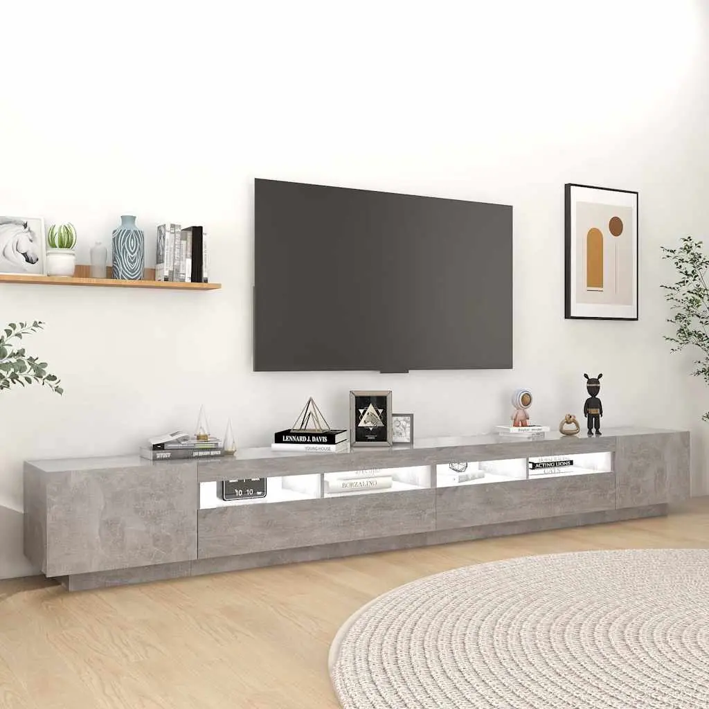 TV Cabinet Grey Modern 300 x 35 x 40 cm Media Storage Unit with RGB LED Lights