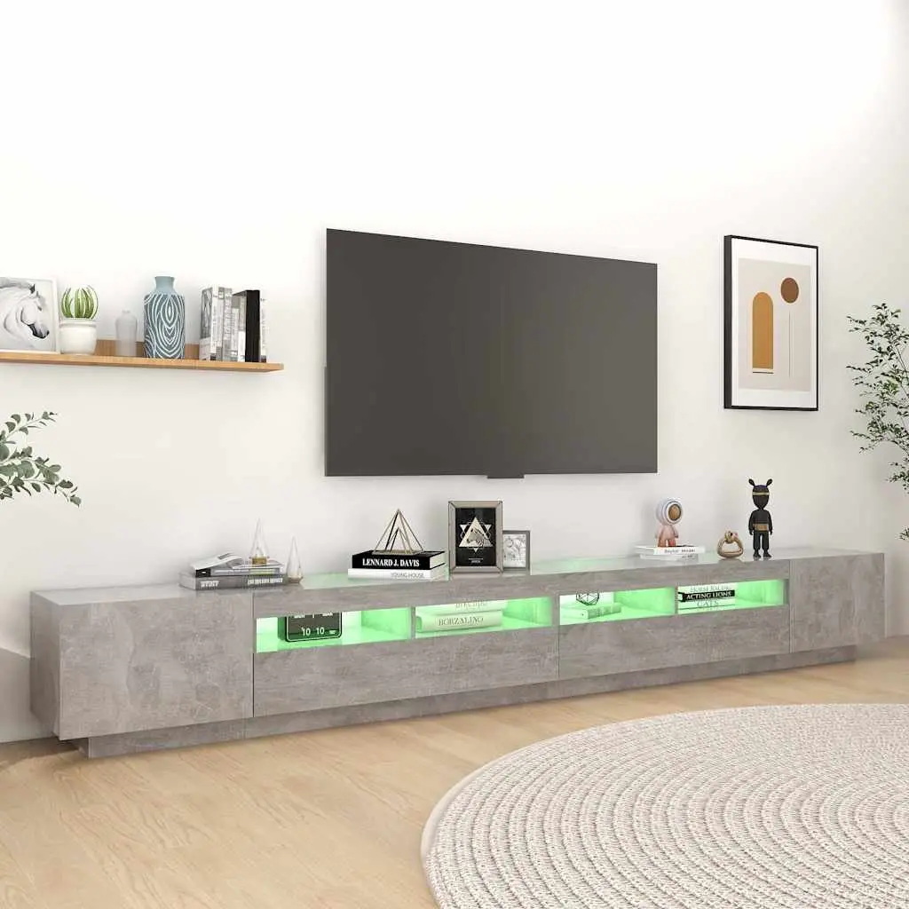 TV Cabinet Grey Modern 300 x 35 x 40 cm Media Storage Unit with RGB LED Lights
