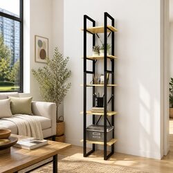 5-Tier Wooden Book Cabinet - Warm Brown Storage Solution