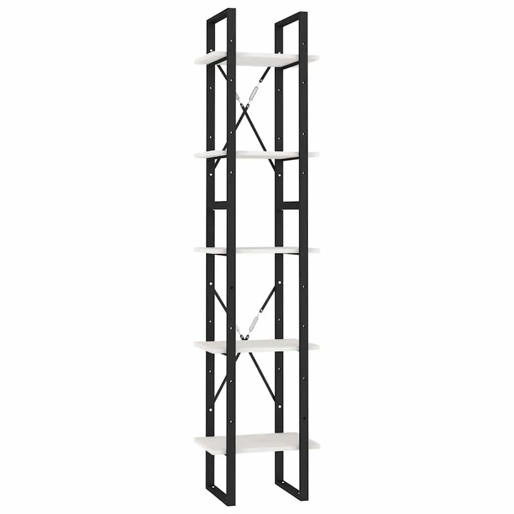 5-Tier White Pinewood Book Cabinet Storage Display Unit