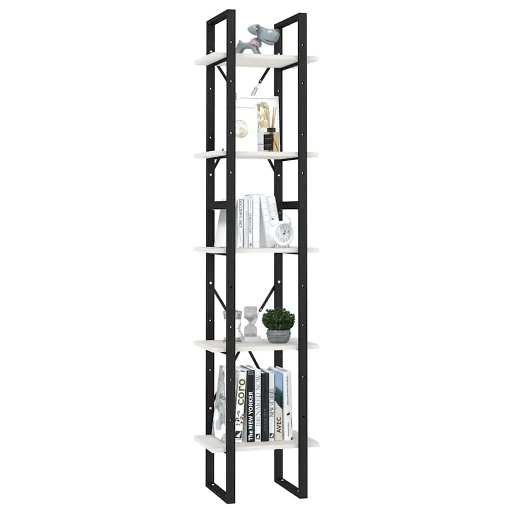 5-Tier White Pinewood Book Cabinet Storage Display Unit