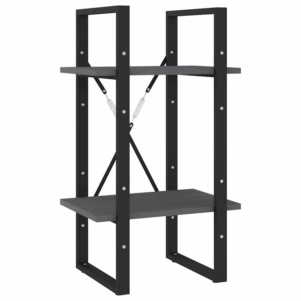 5-Tier Grey Pinewood Book Cabinet with Metal Frame