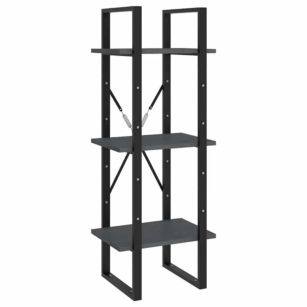 5-Tier Grey Pinewood Book Cabinet with Metal Frame
