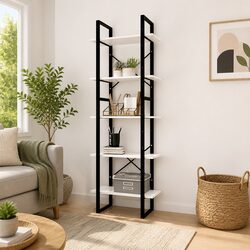 5-Tier Book Cabinet in White Pinewood for Cozy Spaces
