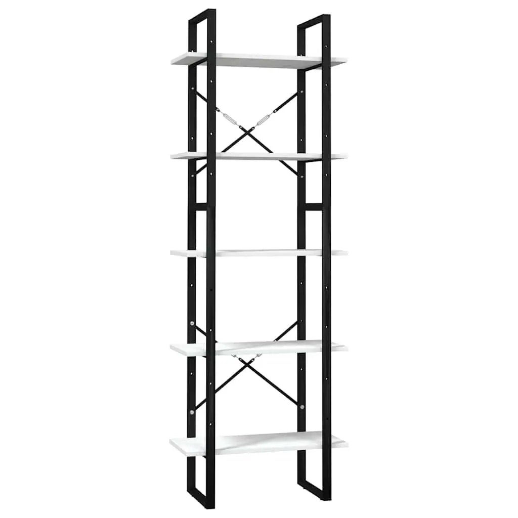 5-Tier Book Cabinet White Pinewood Storage Shelving Unit Display Bookcase