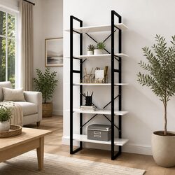 5-Tier Book Cabinet in White Pinewood for Your Space