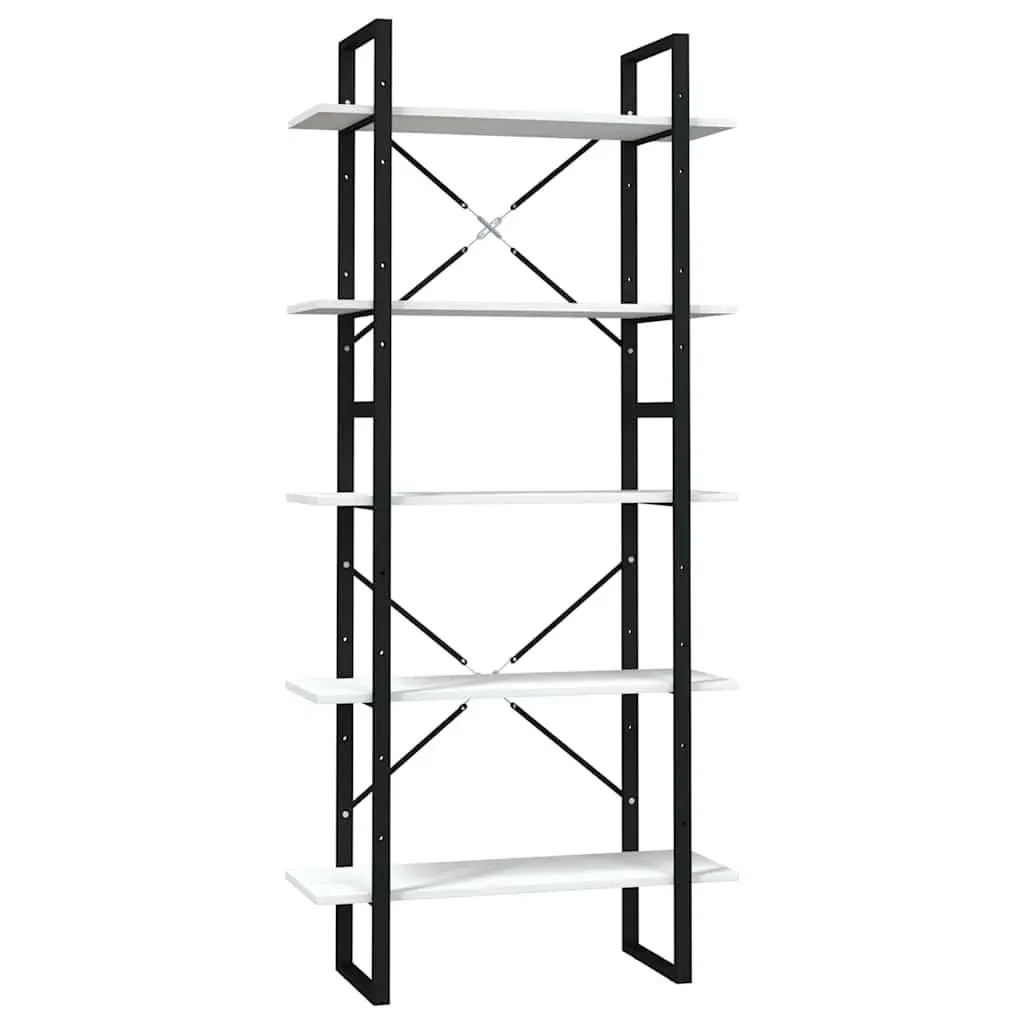 5-Tier Book Cabinet White Pinewood Storage Shelving Unit Standing Bookcase