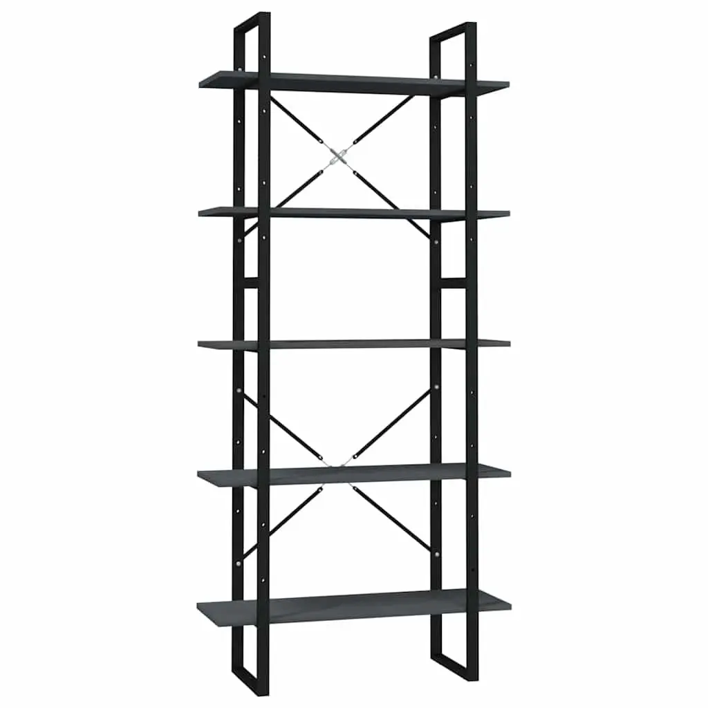 5-Tier Grey Pinewood and Metal Frame Book Cabinet