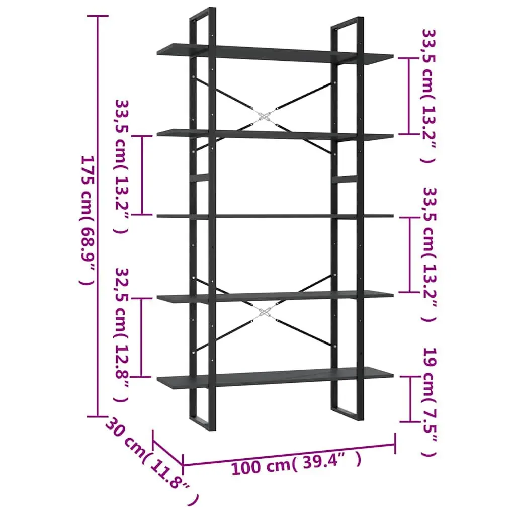 5-Tier Book Cabinet in Grey Engineered Wood