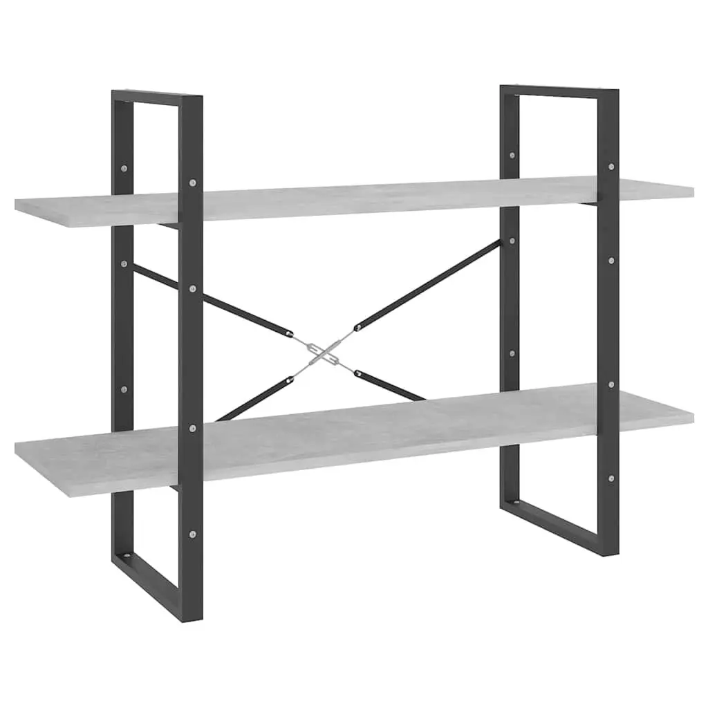5-Tier Grey Engineered Wood Bookcase with Metal Frame