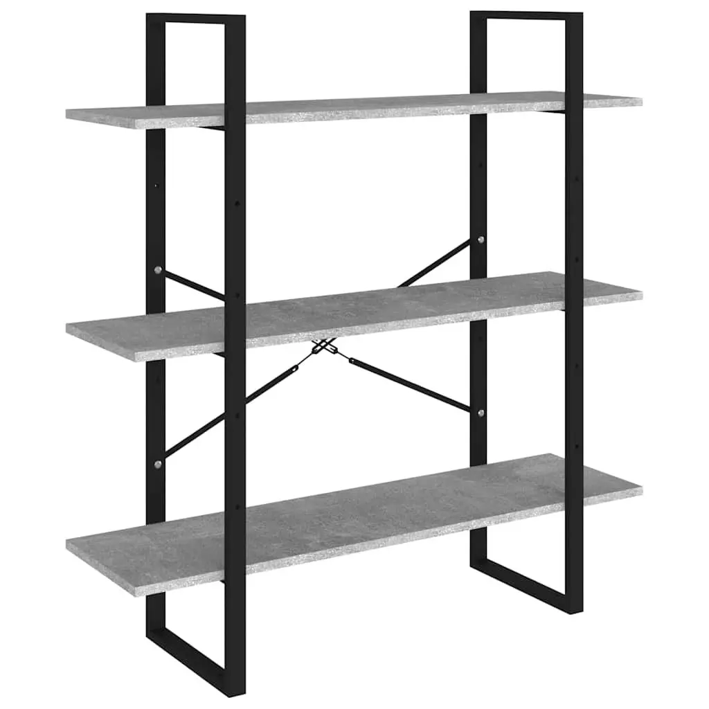 5-Tier Grey Engineered Wood Bookcase with Metal Frame