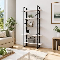 5-Tier White Pinewood Book Cabinet Storage Unit