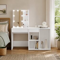 White LED Dressing Table with Cabinet for Makeup