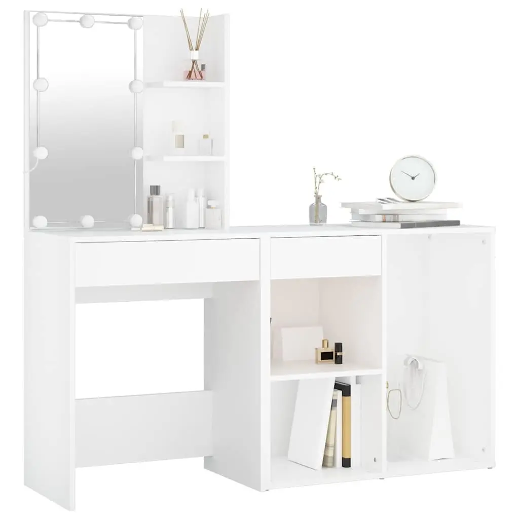 White LED Dressing Table with Cabinet for Makeup