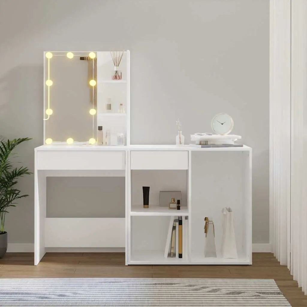 White LED Dressing Table with Cabinet for Makeup