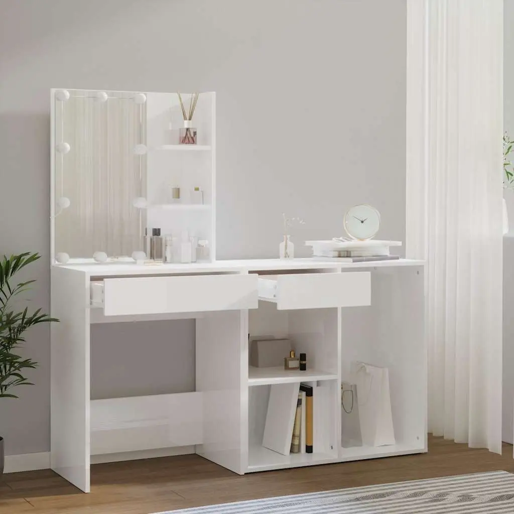White LED Dressing Table with Cabinet for Makeup