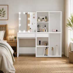White LED Dressing Table with 2 Storage Cabinets