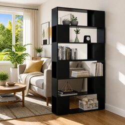 Stylish Black Book Cabinet Room Divider Storage Unit 100x24x188cm