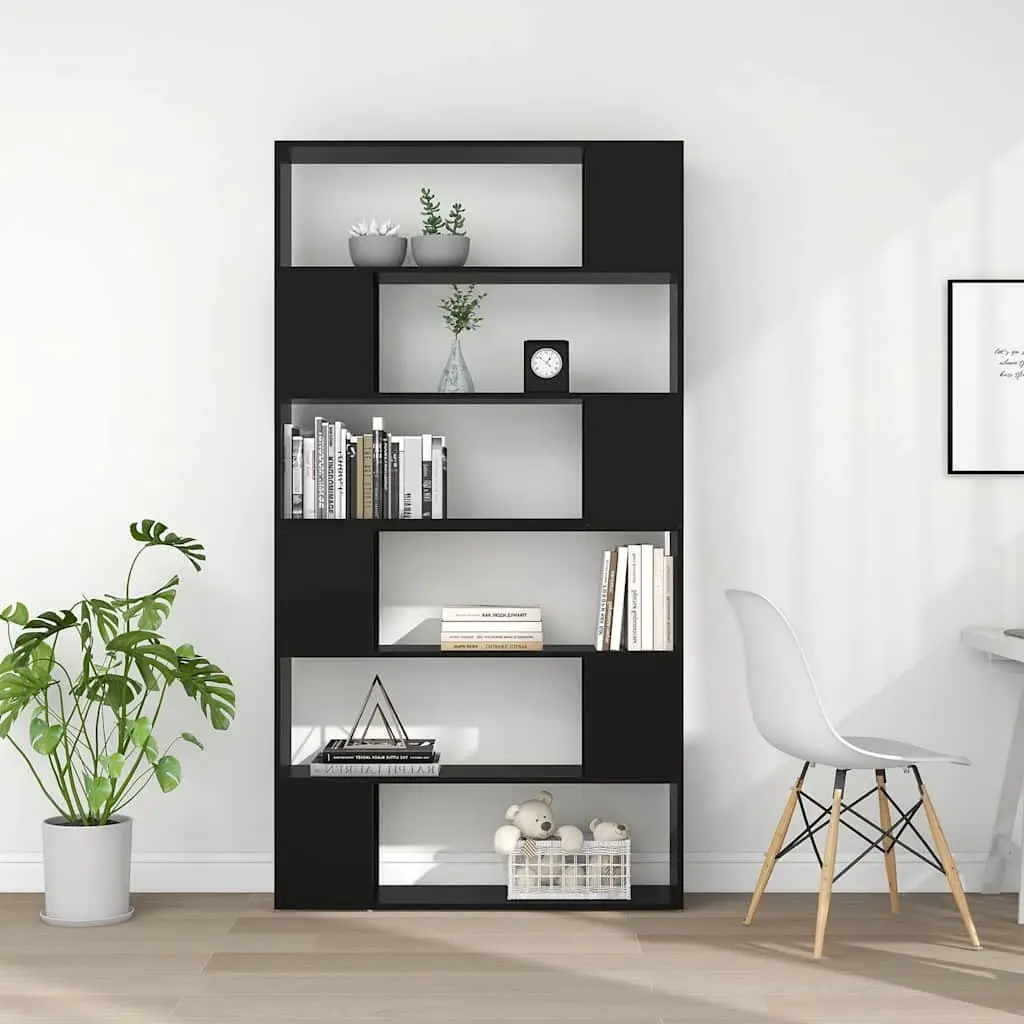 Black Book Cabinet Room Divider Storage Unit 100x24x188cm