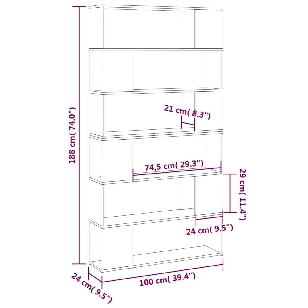 Black Book Cabinet Room Divider Storage Unit 100x24x188cm