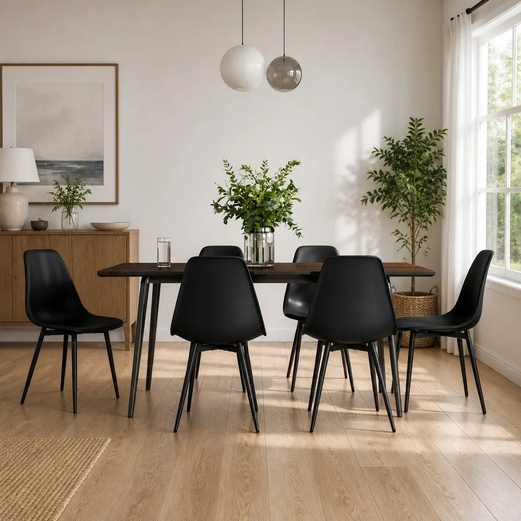 Dining Chairs Contemporary Minimalist Black Polypropylene 6 Piece