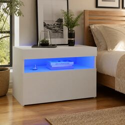 White Bedside Cabinet with RGB LED Lights