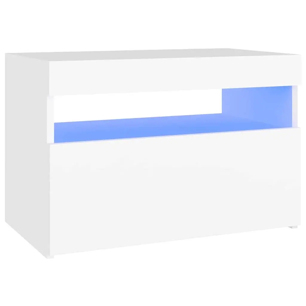 White Bedside Cabinet with RGB LED Lights Storage Nightstand 60 x 35 x 40 cm Engineered Wood