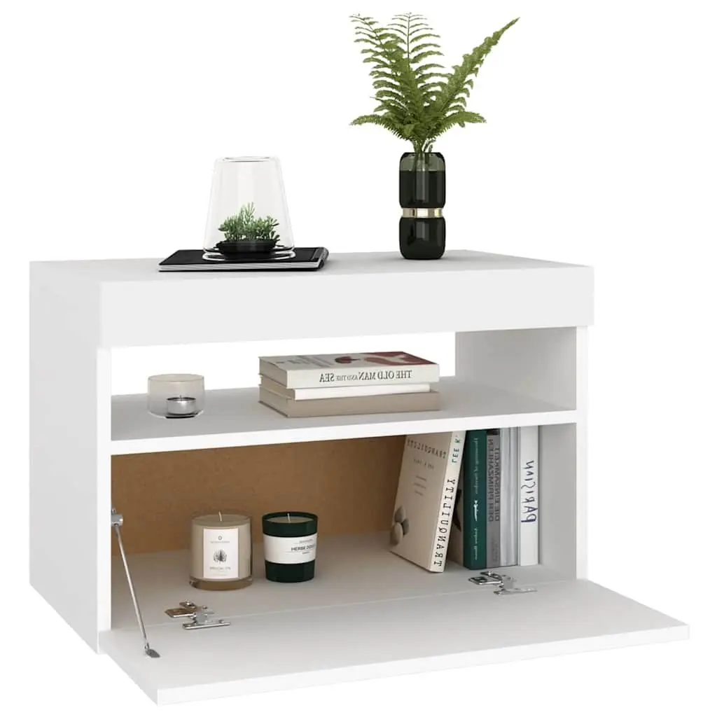 White Bedside Cabinet with RGB LED Lights Storage Nightstand 60 x 35 x 40 cm Engineered Wood