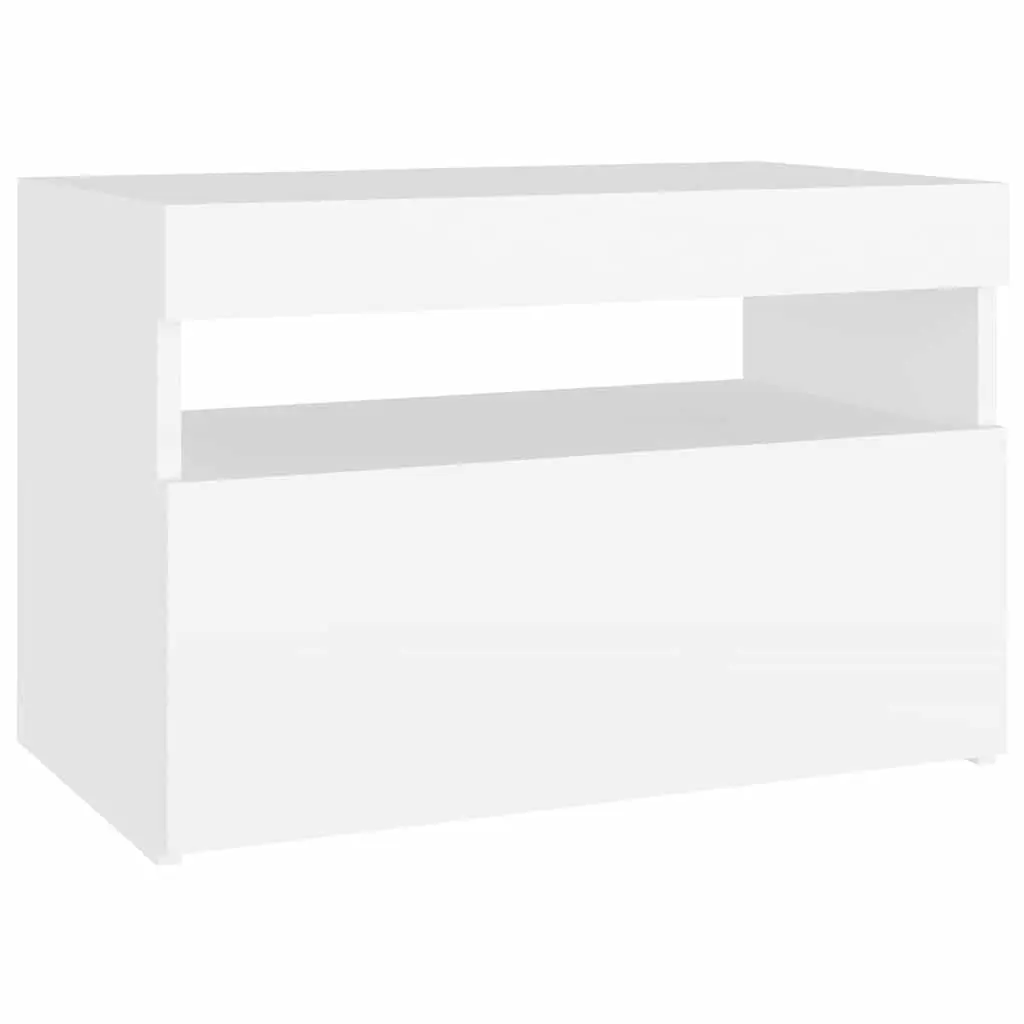 White Bedside Cabinet with RGB LED Lights Storage Nightstand 60 x 35 x 40 cm Engineered Wood