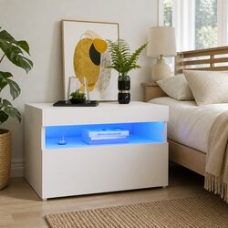Stylish White Nightstand Set with RGB LED Lights