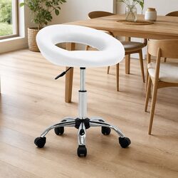 Contemporary Swivel Dining Chair in White Faux Leather